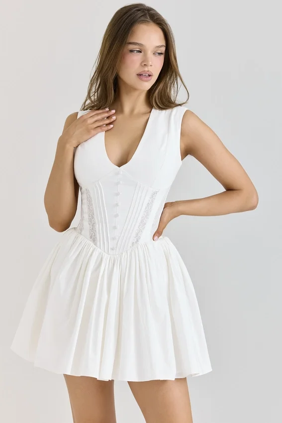 Carmel White Stretch Cotton Mini Dress Carmel White Stretch Cotton Mini Dress