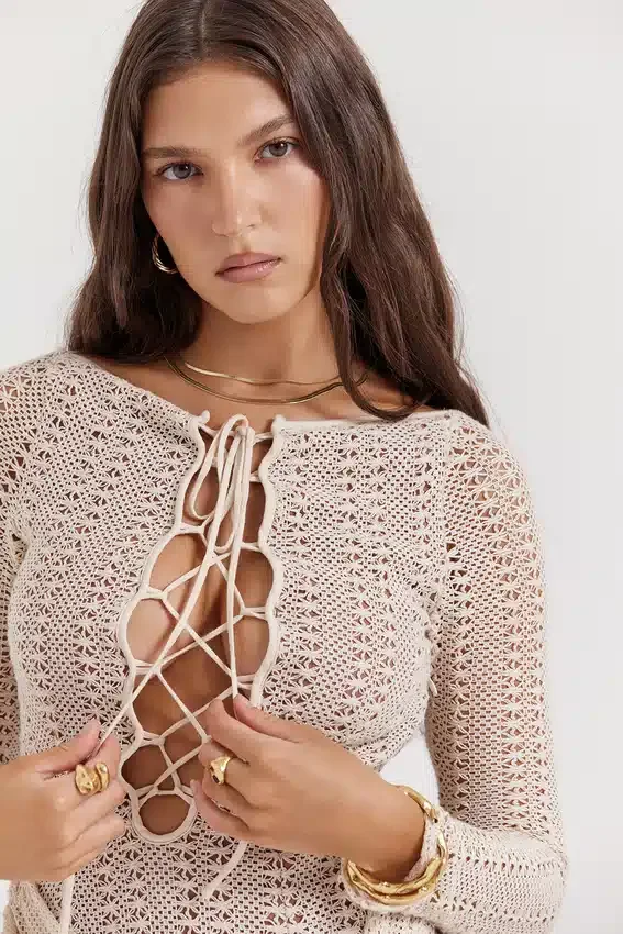 Carmelita Natural Knit Lace Up Dress Carmelita Natural Knit Lace Up Dress