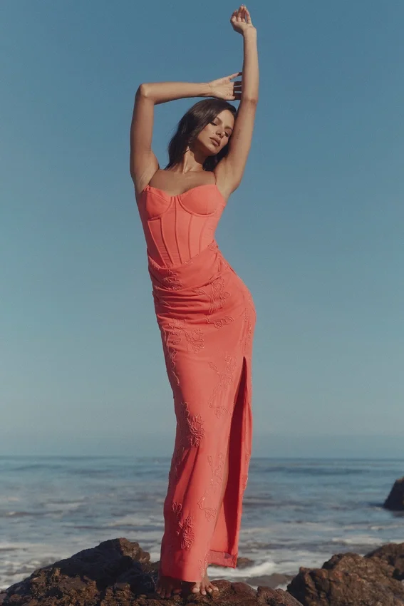 Carmella Coral Embellished Hand Beaded Maxi Dress Carmella Coral Embellished Hand Beaded Maxi Dress