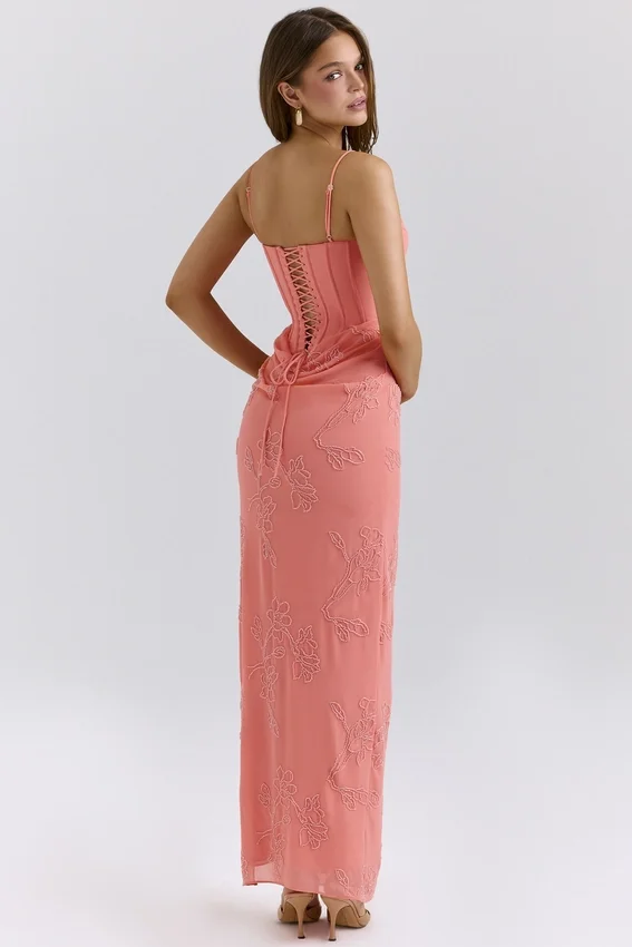 Carmella Coral Embellished Hand Beaded Maxi Dress Carmella Coral Embellished Hand Beaded Maxi Dress