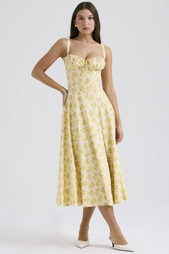 Carmen Buttercup Vintage Floral Print Cotton Bustier Sundress Carmen Buttercup Vintage Floral Print Cotton Bustier Sundress