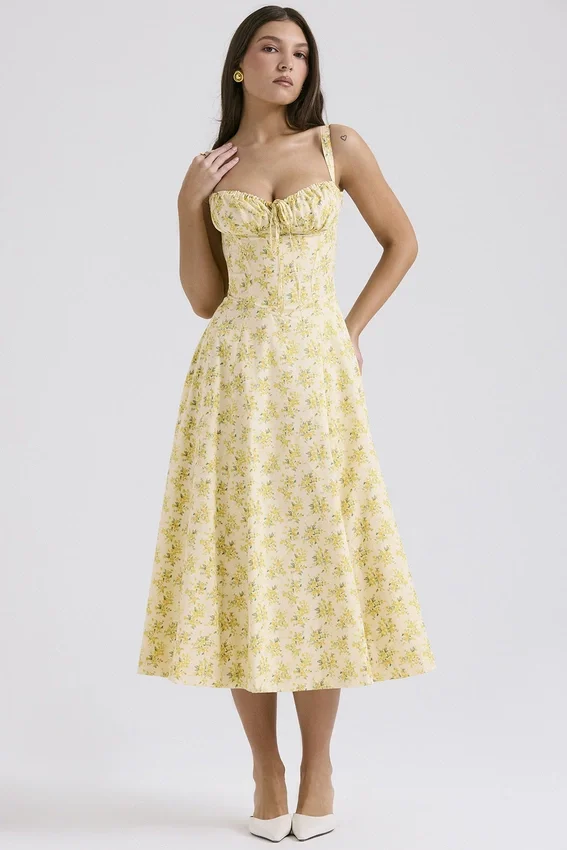 Carmen Buttercup Vintage Floral Print Cotton Bustier Sundress Carmen Buttercup Vintage Floral Print Cotton Bustier Sundress