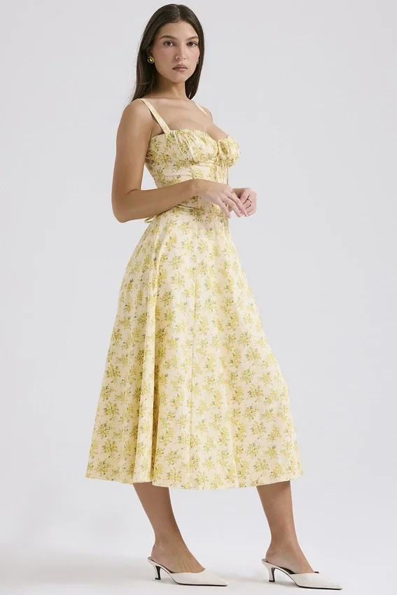 Carmen Buttercup Vintage Floral Print Cotton Bustier Sundress Carmen Buttercup Vintage Floral Print Cotton Bustier Sundress