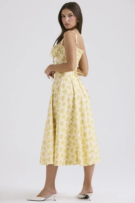 Carmen Buttercup Vintage Floral Print Cotton Bustier Sundress Carmen Buttercup Vintage Floral Print Cotton Bustier Sundress