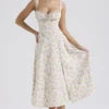 Carmen Pale Blue Meadow Print Cotton Bustier Sundress Carmen Pale Blue Meadow Print Cotton Bustier Sundress