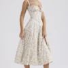 Carmen Pale Blue Meadow Print Cotton Bustier Sundress Carmen Pale Blue Meadow Print Cotton Bustier Sundress