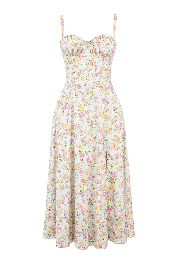 Carmen Pale Blue Meadow Print Cotton Bustier Sundress Carmen Pale Blue Meadow Print Cotton Bustier Sundress