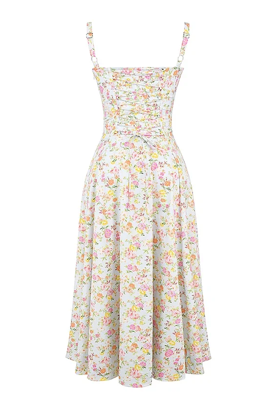 Carmen Pale Blue Meadow Print Cotton Bustier Sundress Carmen Pale Blue Meadow Print Cotton Bustier Sundress