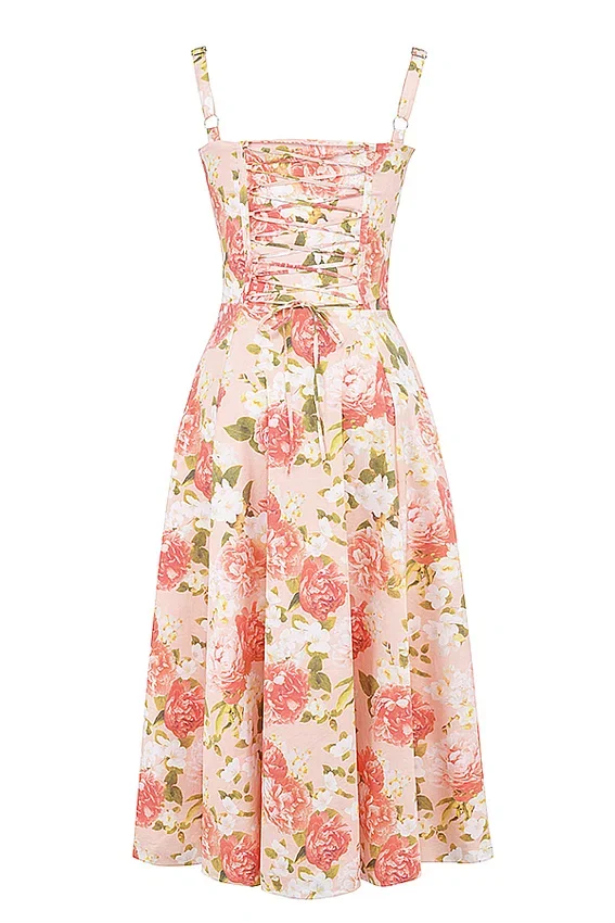 Carmen Pink Peony Print Cotton Bustier Sundress Carmen Pink Peony Print Cotton Bustier Sundress