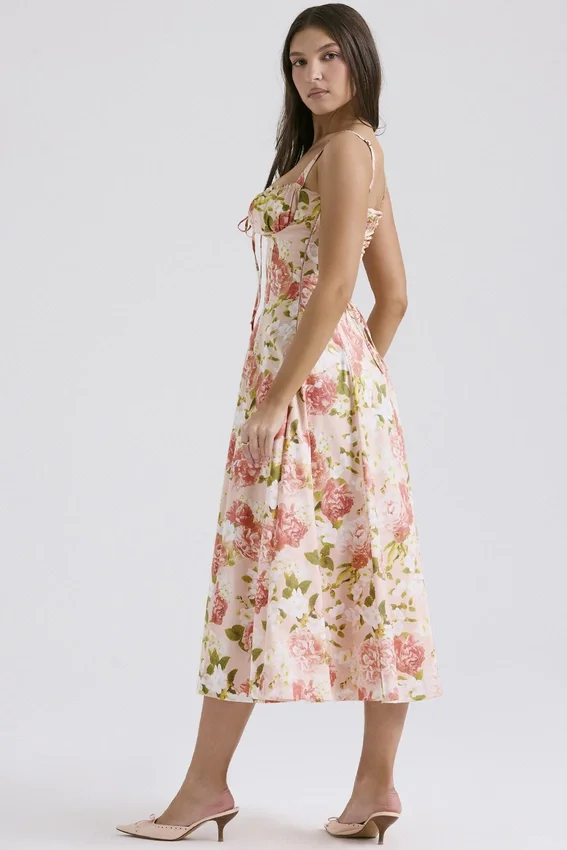 Carmen Pink Peony Print Cotton Bustier Sundress Carmen Pink Peony Print Cotton Bustier Sundress