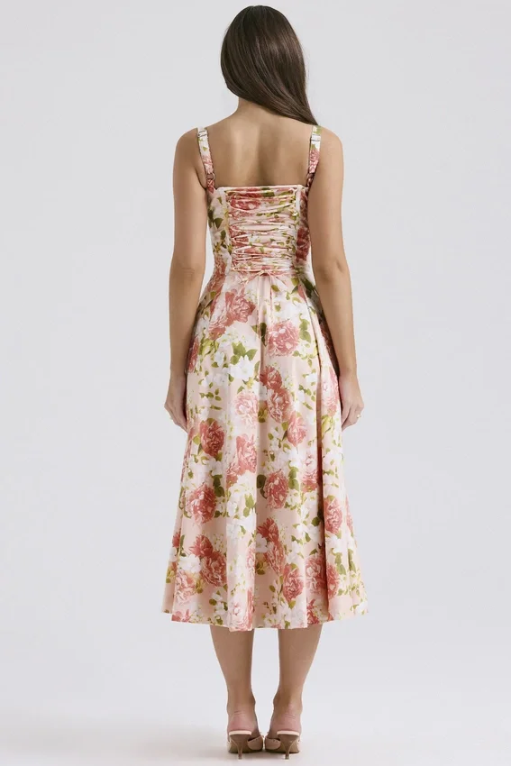 Carmen Pink Peony Print Cotton Bustier Sundress Carmen Pink Peony Print Cotton Bustier Sundress