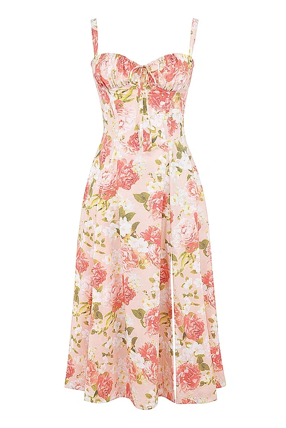 Carmen Pink Peony Print Cotton Bustier Sundress Carmen Pink Peony Print Cotton Bustier Sundress