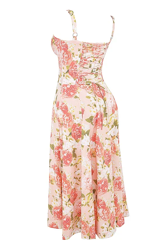 Carmen Pink Peony Print Cotton Bustier Sundress Carmen Pink Peony Print Cotton Bustier Sundress