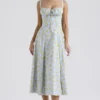 Carmen Soft Blue Vintage Floral Print Cotton Bustier Sundress Carmen Soft Blue Vintage Floral Print Cotton Bustier Sundress