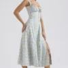 Carmen Soft Blue Vintage Floral Print Cotton Bustier Sundress Carmen Soft Blue Vintage Floral Print Cotton Bustier Sundress