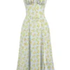 Carmen Soft Blue Vintage Floral Print Cotton Bustier Sundress Carmen Soft Blue Vintage Floral Print Cotton Bustier Sundress