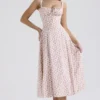 Carmen White Rosebud Print Cotton Bustier Sundress