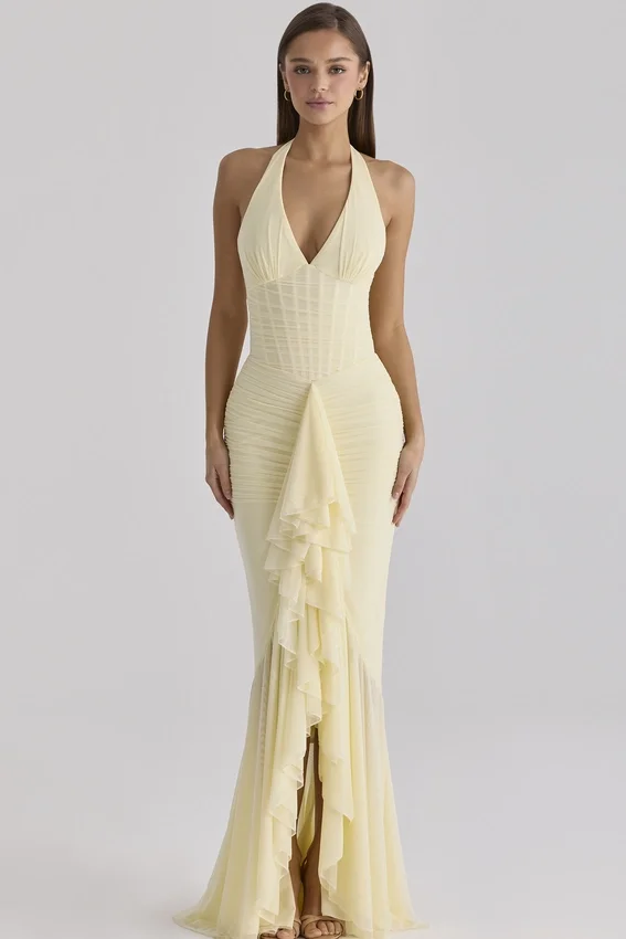Carmine Lemon Mesh Silhouette Maxi Dress Carmine Lemon Mesh Silhouette Maxi Dress