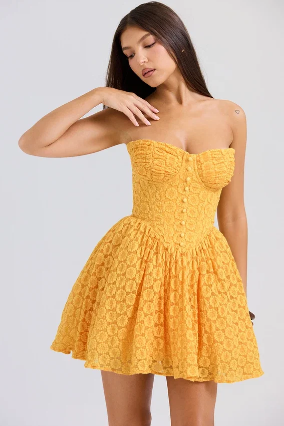 Carolina Apricot Lace Corset Mini Dress Carolina Apricot Lace Corset Mini Dress