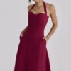 Carolla Wine Soft Twill Halter Neck Midi Dress Carolla Wine Soft Twill Halter Neck Midi Dress