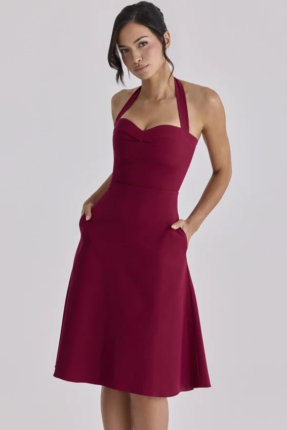 Carolla Wine Soft Twill Halter Neck Midi Dress Carolla Wine Soft Twill Halter Neck Midi Dress