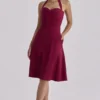 Carolla Wine Soft Twill Halter Neck Midi Dress Carolla Wine Soft Twill Halter Neck Midi Dress