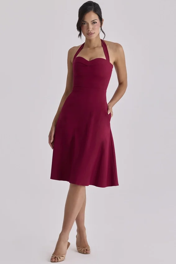 Carolla Wine Soft Twill Halter Neck Midi Dress Carolla Wine Soft Twill Halter Neck Midi Dress