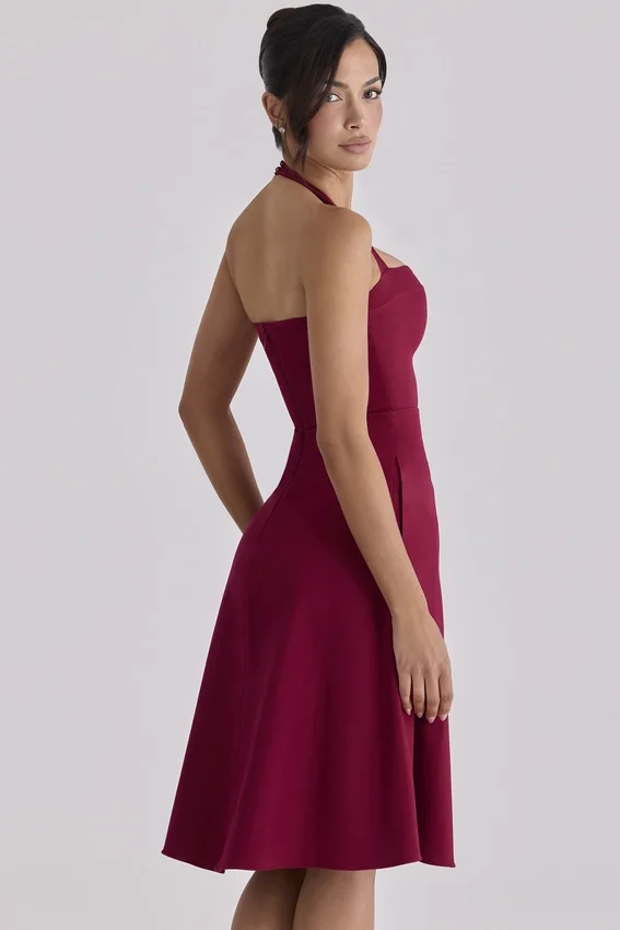 Carolla Wine Soft Twill Halter Neck Midi Dress Carolla Wine Soft Twill Halter Neck Midi Dress
