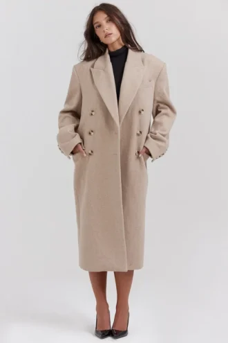 Carter Oatmeal Double Breasted Coat
