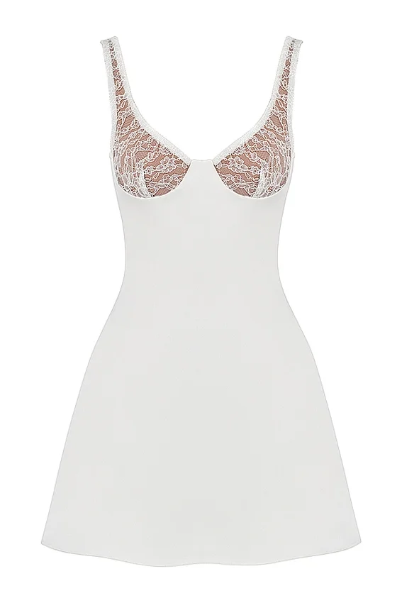 Cassandra Ivory Satin and Lace Mini Dress Cassandra Ivory Satin and Lace Mini Dress