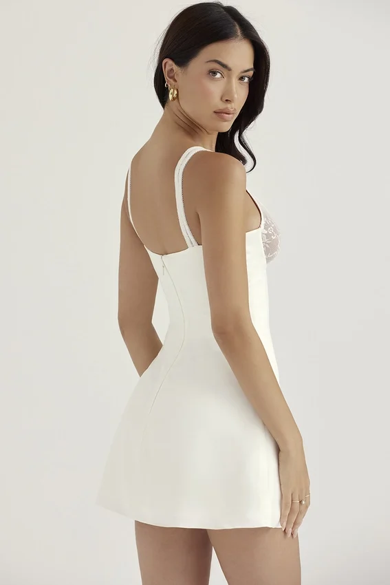 Cassandra Ivory Satin and Lace Mini Dress Cassandra Ivory Satin and Lace Mini Dress
