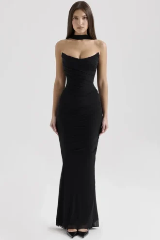 Cassidy Black Mesh Maxi Skirt with Fluted Hem Cassidy Black Mesh Maxi Skirt with Fluted Hem