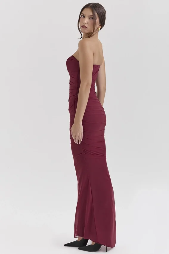 Cassidy Cabernet Fluted Hem Mesh Maxi Skirt Cassidy Cabernet Fluted Hem Mesh Maxi Skirt