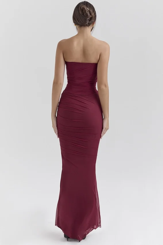 Cassidy Cabernet Fluted Hem Mesh Maxi Skirt Cassidy Cabernet Fluted Hem Mesh Maxi Skirt