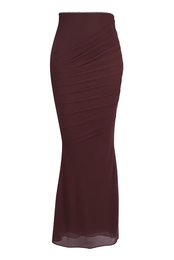 Cassidy Cabernet Fluted Hem Mesh Maxi Skirt Cassidy Cabernet Fluted Hem Mesh Maxi Skirt