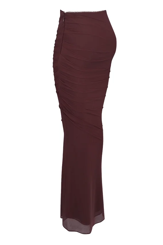 Cassidy Cabernet Fluted Hem Mesh Maxi Skirt Cassidy Cabernet Fluted Hem Mesh Maxi Skirt
