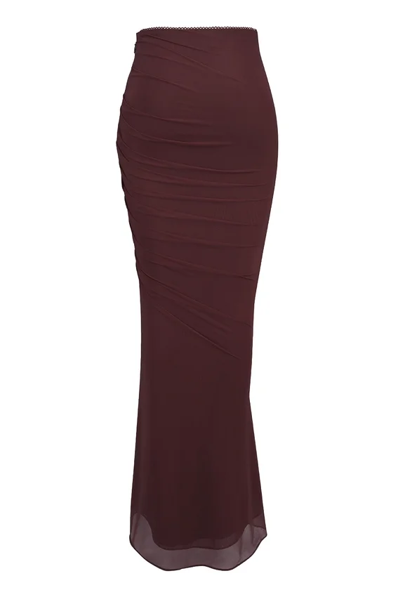Cassidy Cabernet Fluted Hem Mesh Maxi Skirt Cassidy Cabernet Fluted Hem Mesh Maxi Skirt
