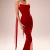Cassidy Holly Red Mesh Maxi Skirt with Fluted Hem