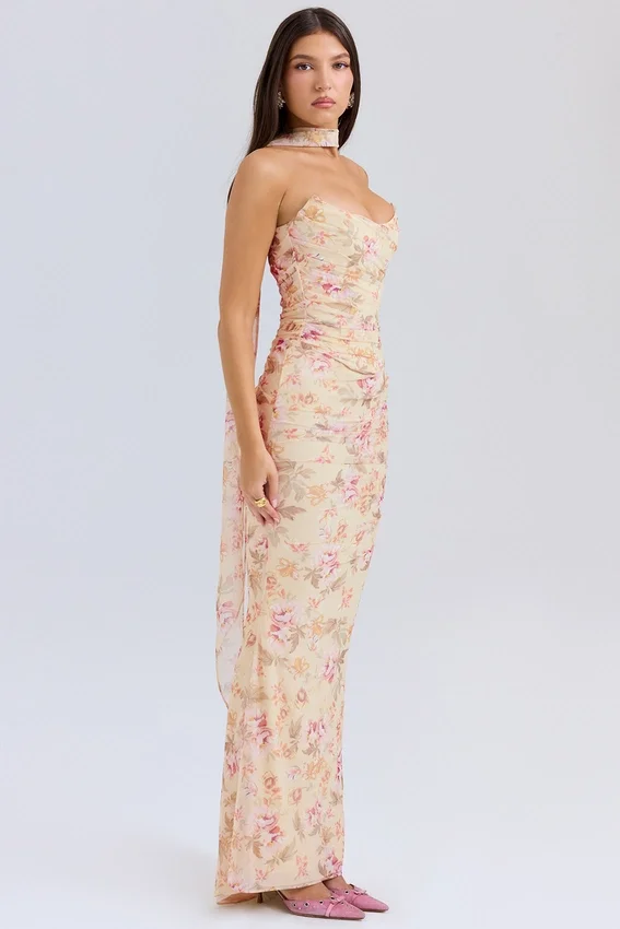 Hallie Honeyflower Print Strapless Corset With Neck Scarf Hallie Honeyflower Print Strapless Corset With Neck Scarf