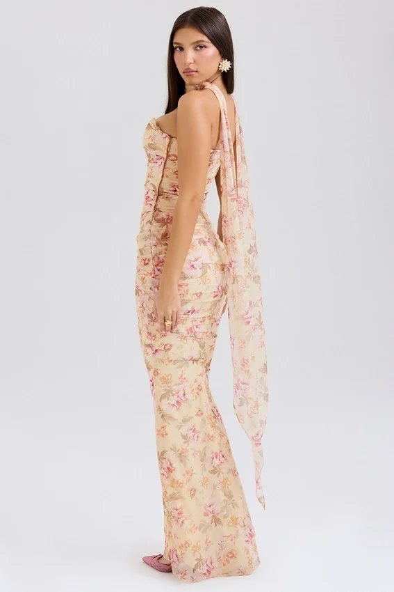 Hallie Honeyflower Print Strapless Corset With Neck Scarf Hallie Honeyflower Print Strapless Corset With Neck Scarf