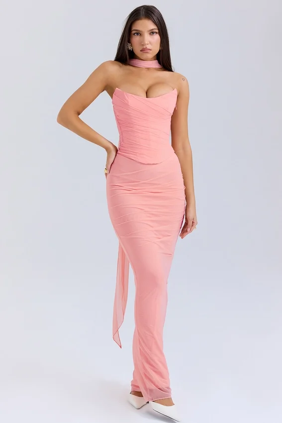 Cassidy Peach Fluted Hem Maxi Skirt Cassidy Peach Fluted Hem Maxi Skirt