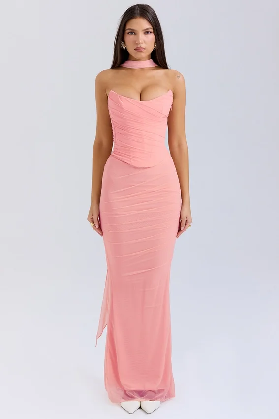 Cassidy Peach Fluted Hem Maxi Skirt Cassidy Peach Fluted Hem Maxi Skirt