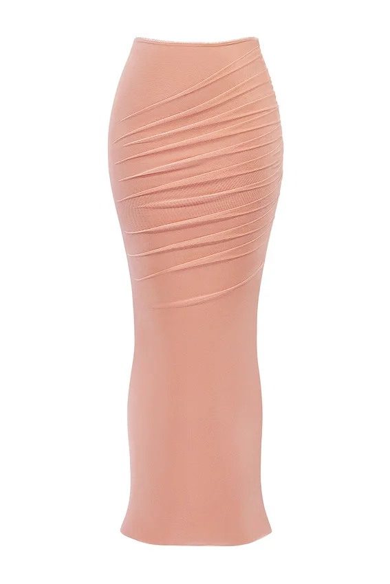 Cassidy Peach Fluted Hem Maxi Skirt Cassidy Peach Fluted Hem Maxi Skirt