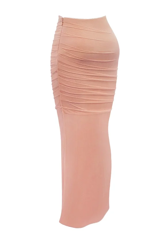 Cassidy Peach Fluted Hem Maxi Skirt Cassidy Peach Fluted Hem Maxi Skirt