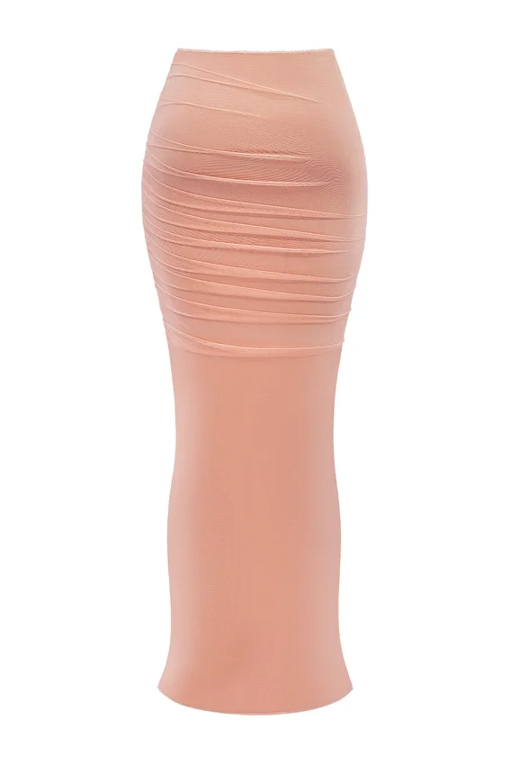 Cassidy Peach Fluted Hem Maxi Skirt Cassidy Peach Fluted Hem Maxi Skirt