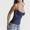 Cecilie Navy Satin & Lace Cami Top
