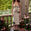 Amal Champagne Beaded Midi Skirt