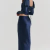 Charlene Navy Satin Bias Cut Maxi Skirt