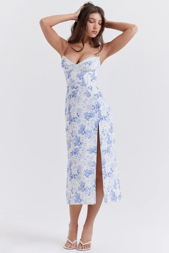 Charlotte Blue Print Corset Midi Dress Charlotte Blue Print Corset Midi Dress