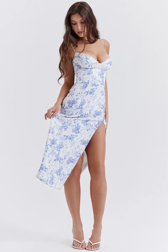 Charlotte Blue Print Corset Midi Dress Charlotte Blue Print Corset Midi Dress